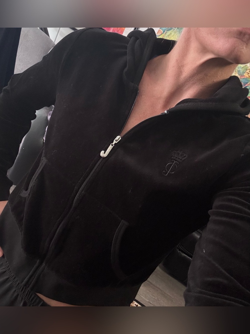 Juicy Couture Black Velour Zip-Up Hoodie and Pants